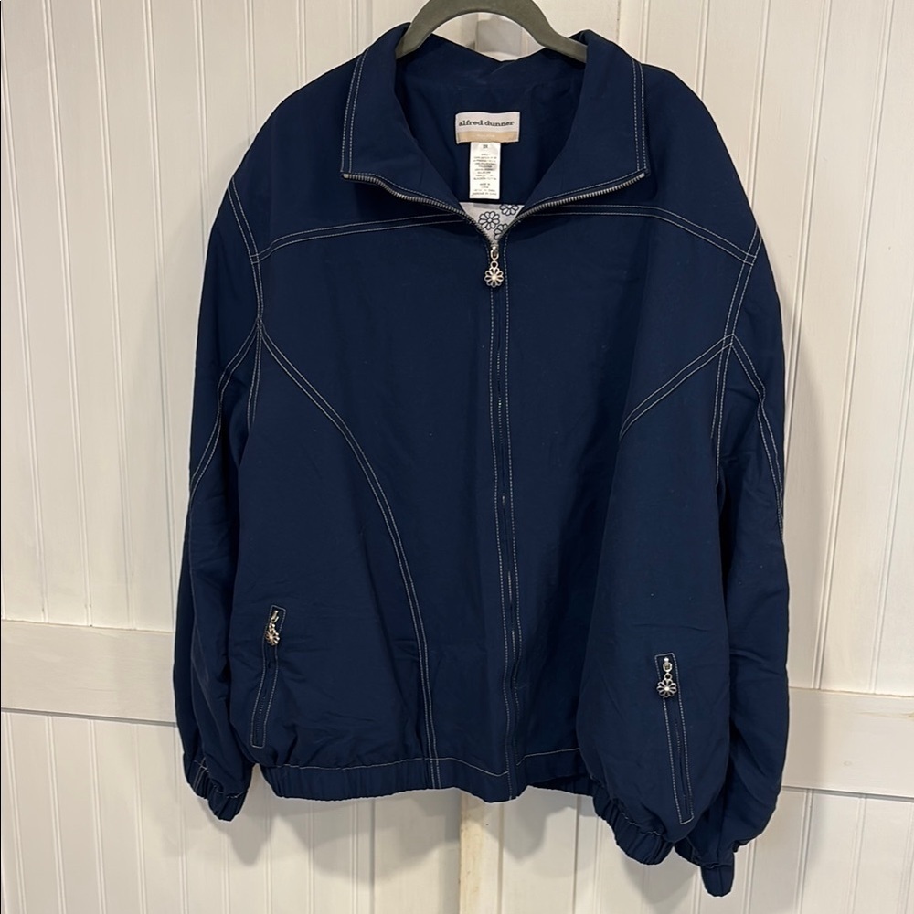 Alfred Dunner navy blue Zip-Up, baseball style Jacket with pockets size 2X